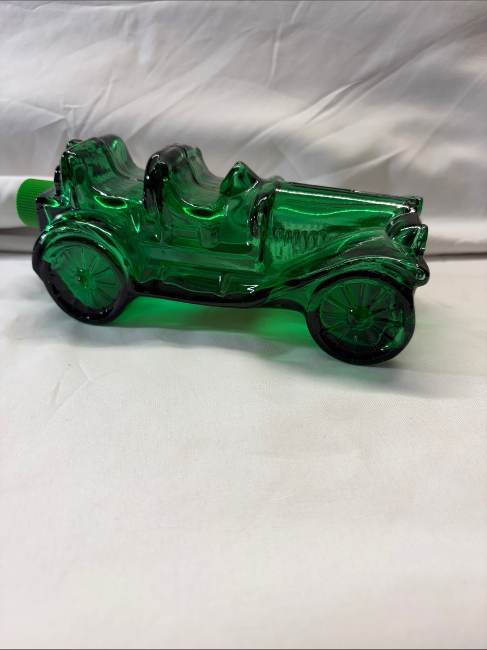 Green Glass Vintage Car Figurine - Decorative Home Accent